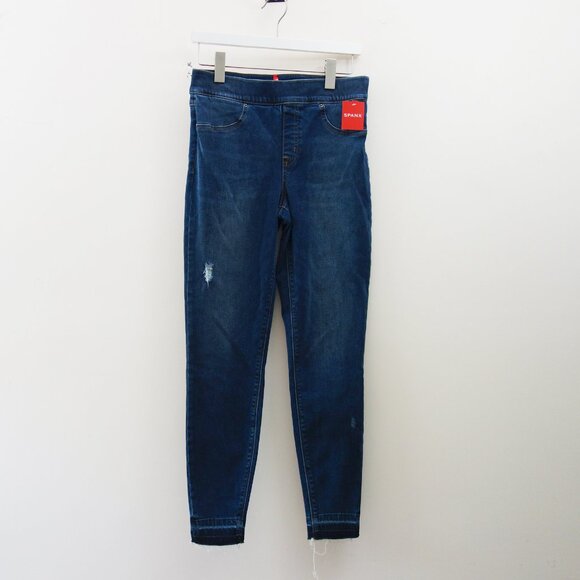 Spanx High Rise Distressed Denim Skinny Jean Jegging Medium wash Size (M) NWT! - Picture 3 of 10